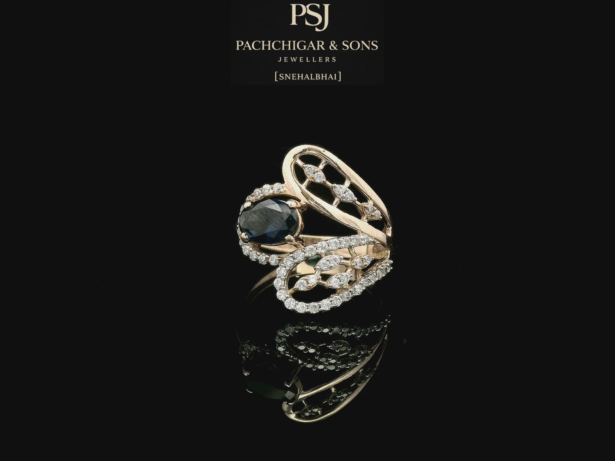 Blue Sapphire Leaf Designer Ring