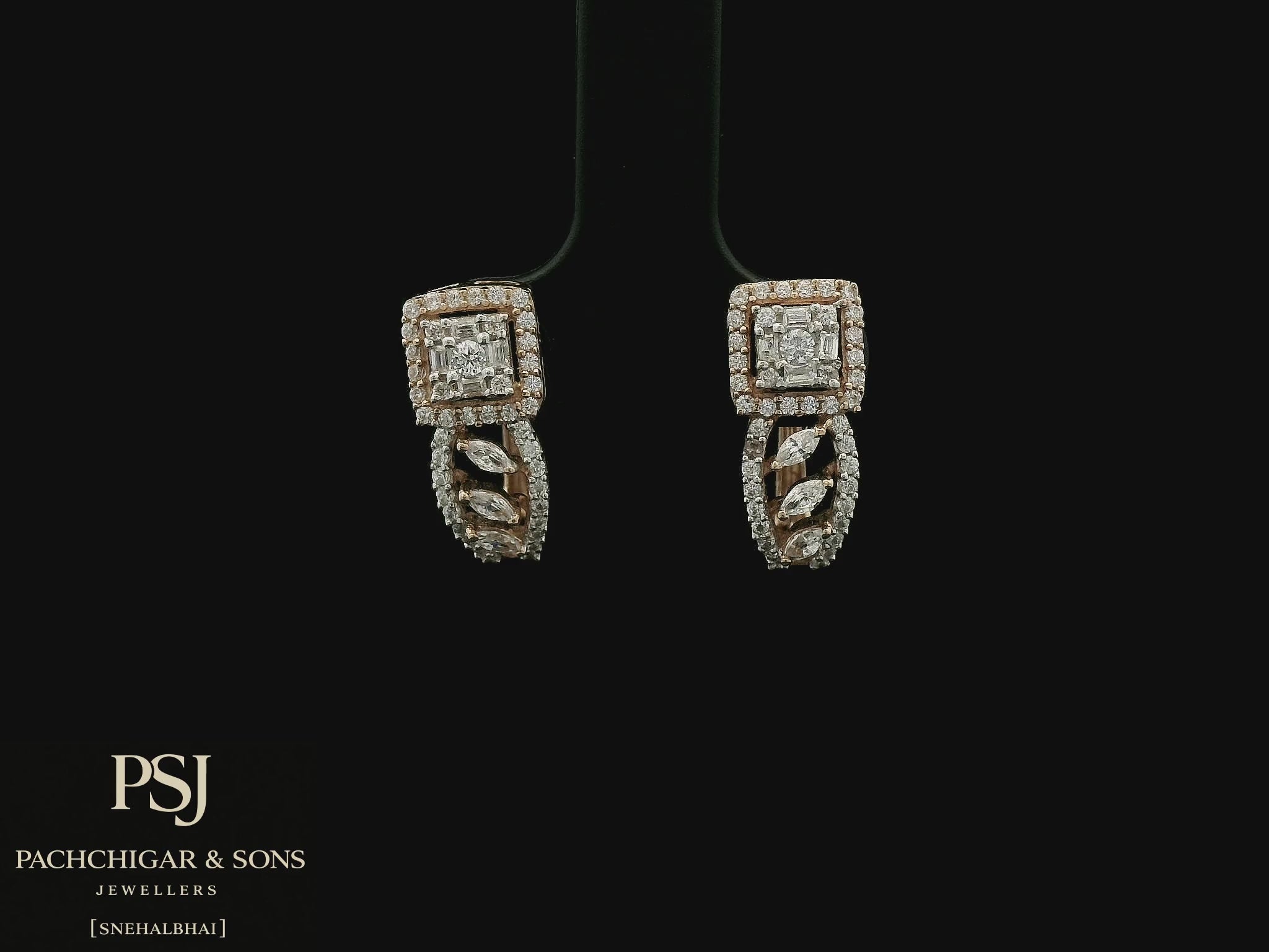 Square Halo Diamond Drop Earrings in Rose Gold