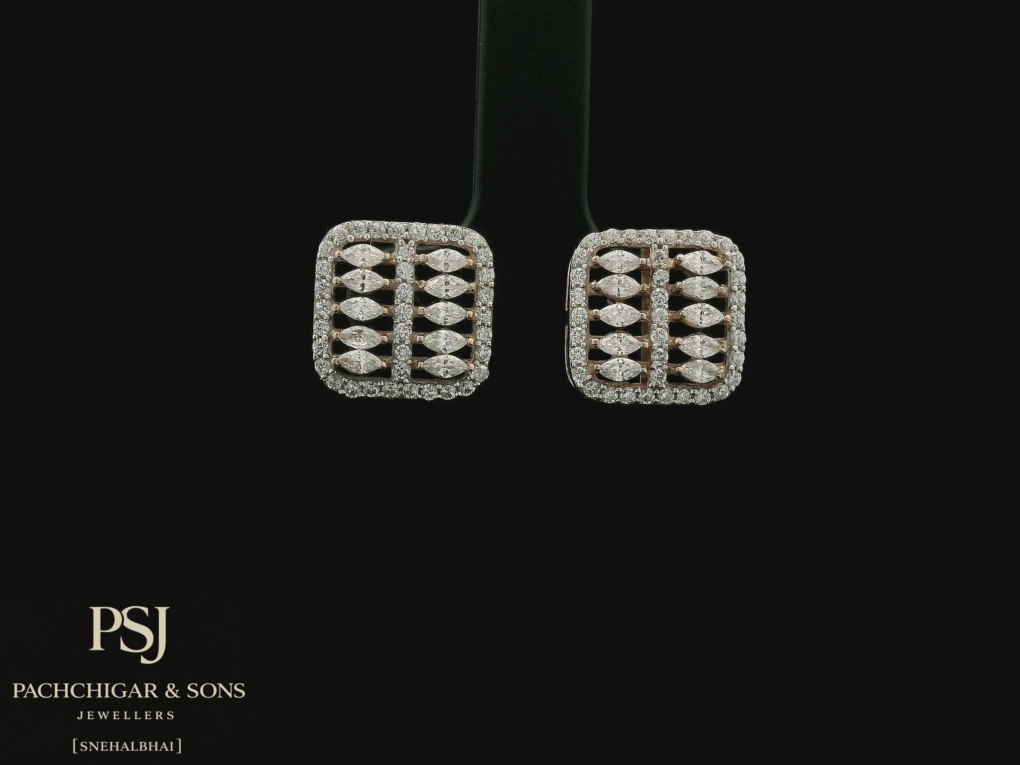 Square Diamond Stud Earrings in Rose Gold