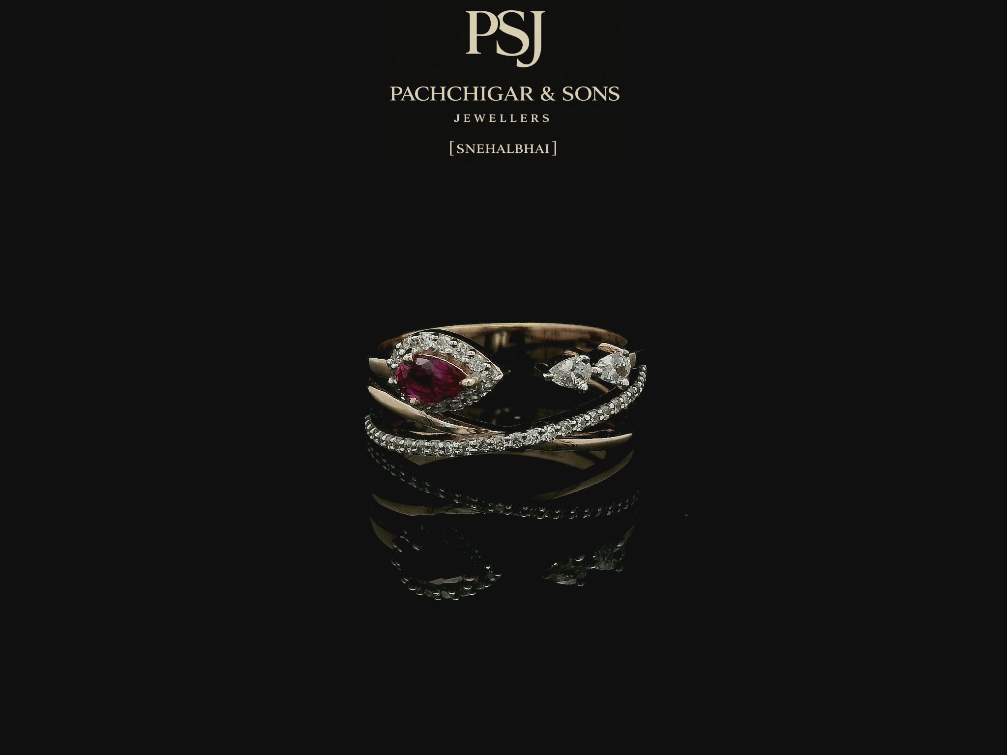 Elegant Ruby Teardrop Diamond Ring with Open Band Design