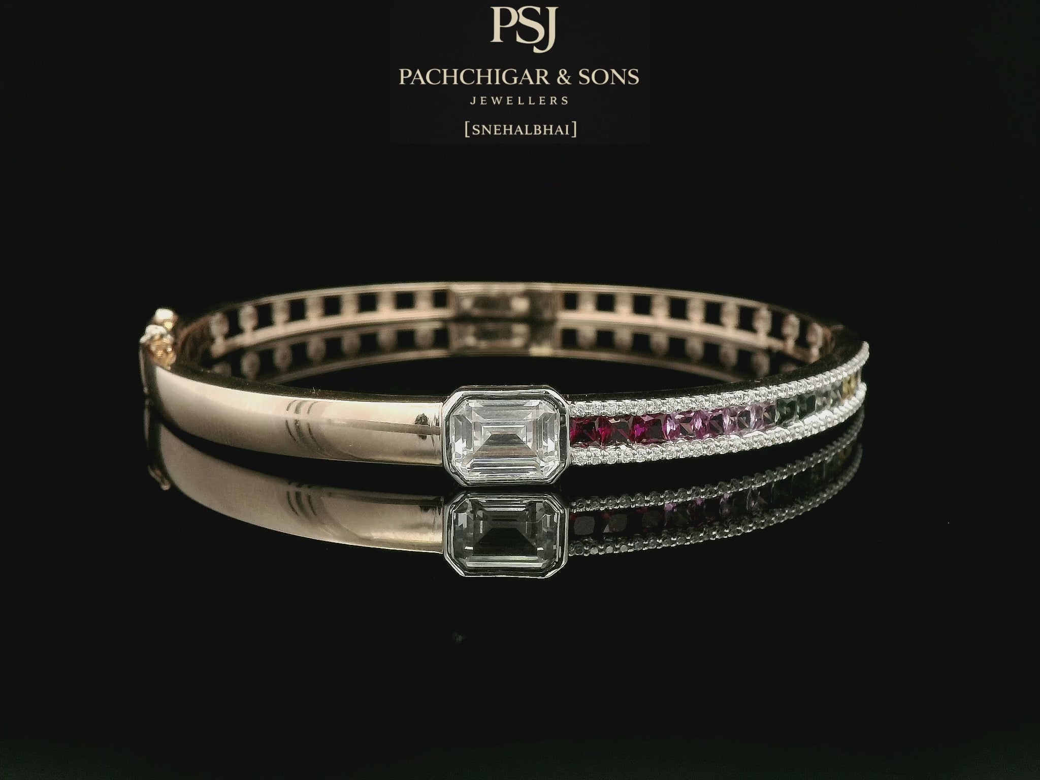 Rainbow Sapphire and Diamond Rose Gold Bangle