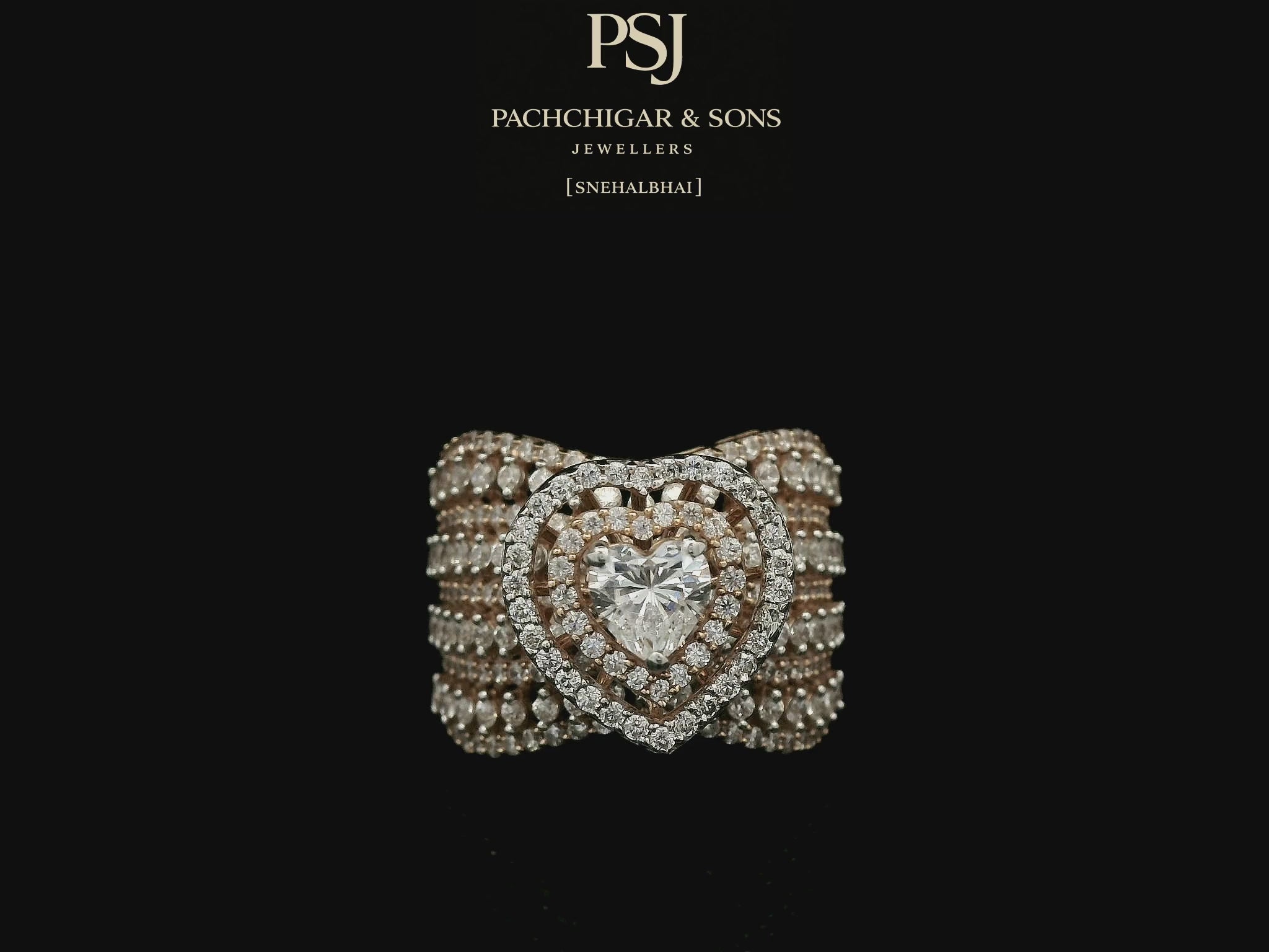 Heart-Shaped Diamond Statement Ring with Layered Band Design
