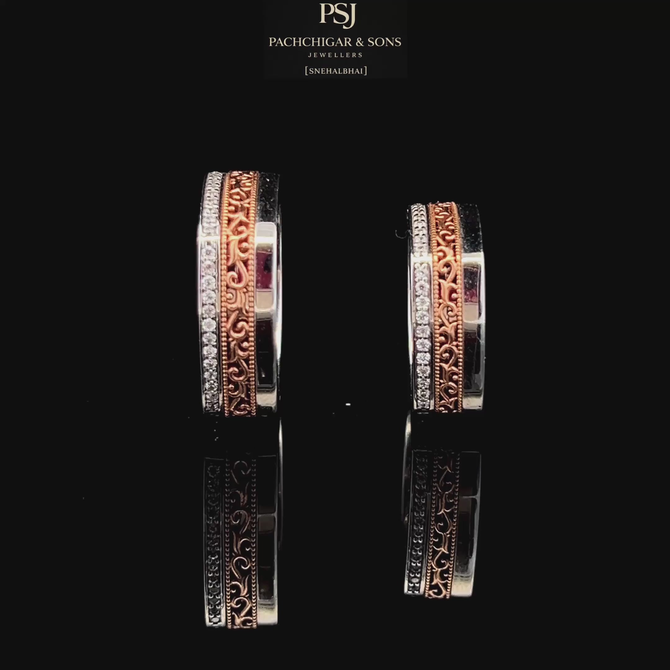 Matching Two-Tone Couple Bands with Diamond Border Detailing