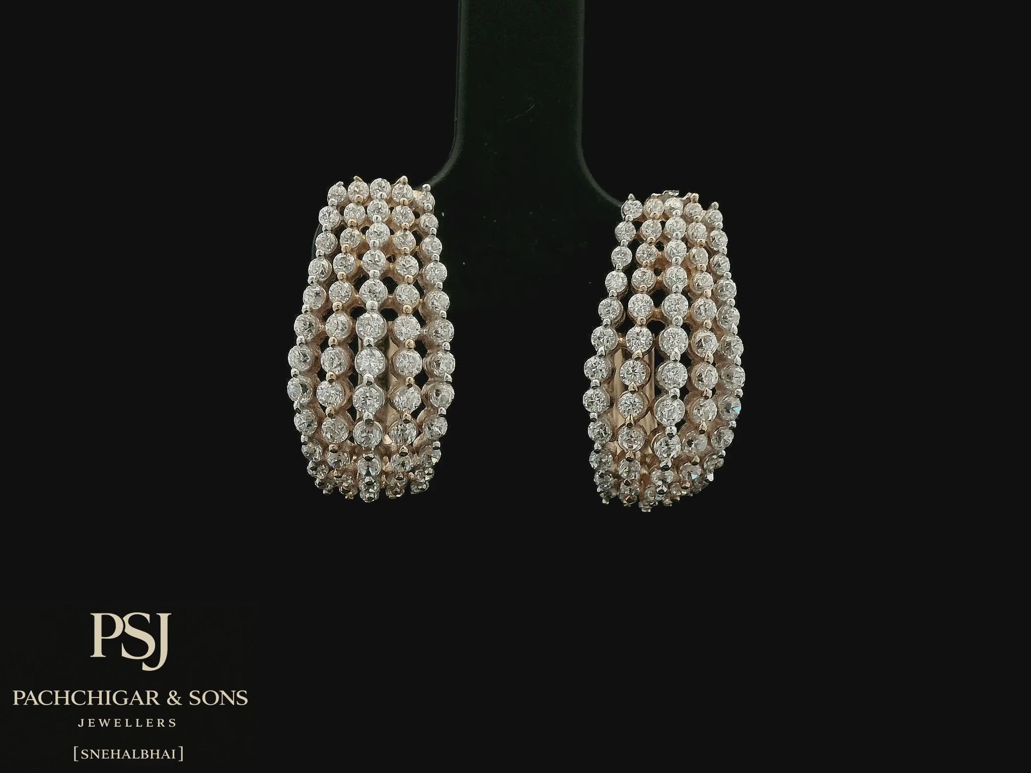 Triple Row Diamond Hoop Earrings in Rose Gold