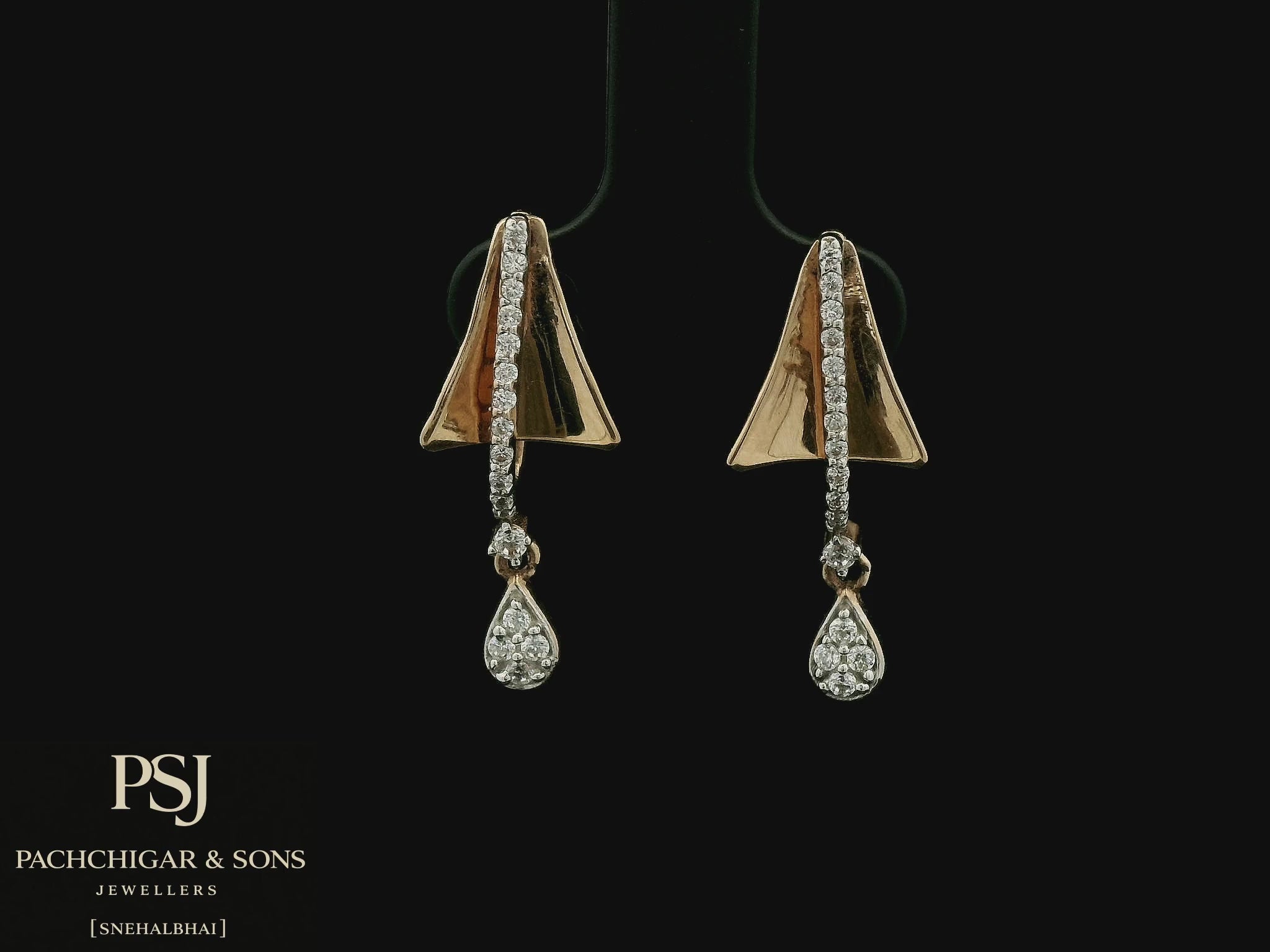 Geometric Diamond Drop Earrings in Rose Gold