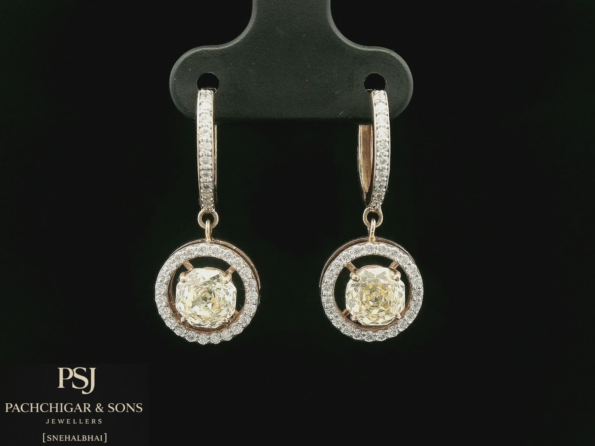 Round Halo Diamond Drop Earrings