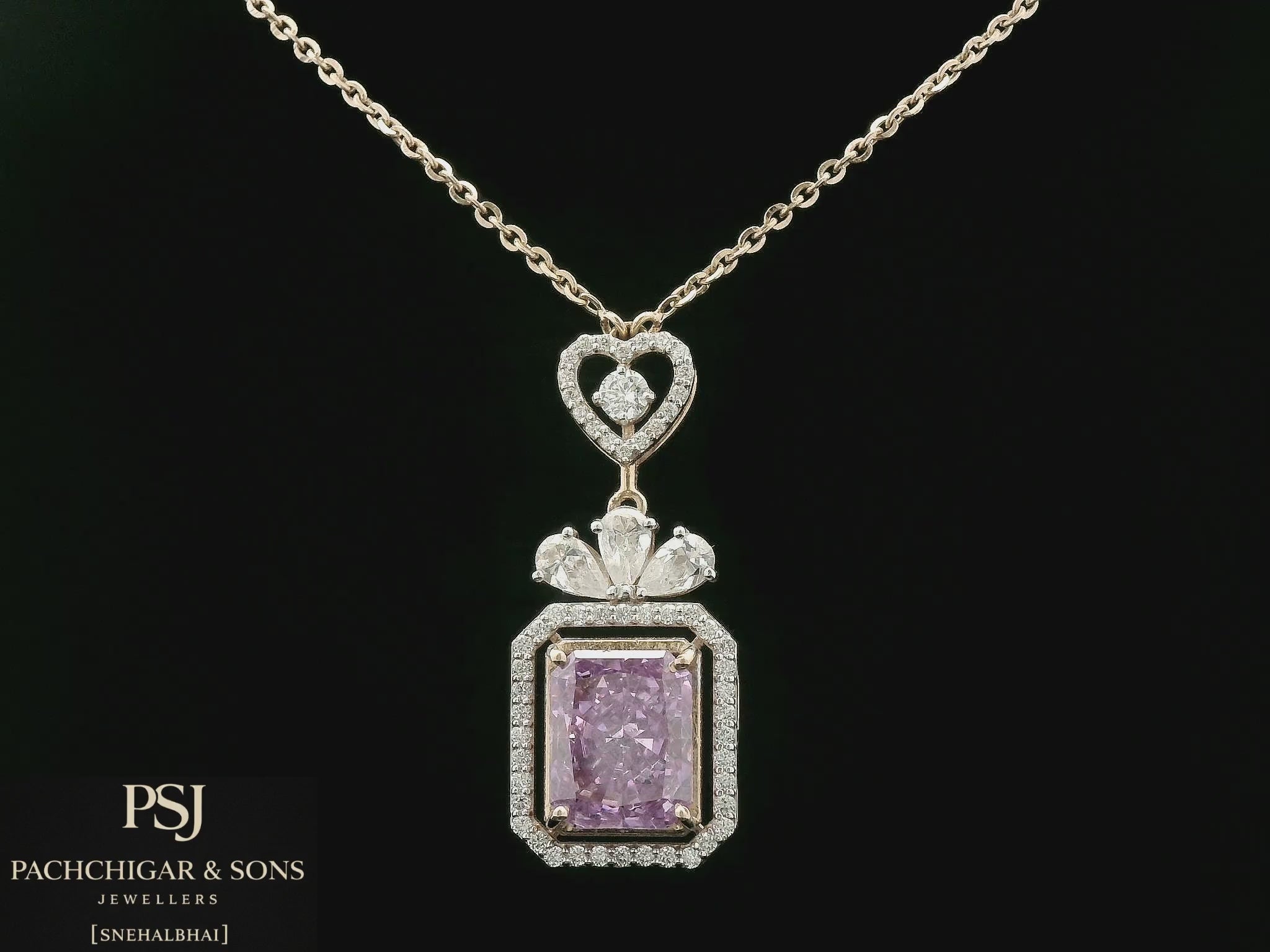 Pink Emerald Cut Stone Pendant Necklace