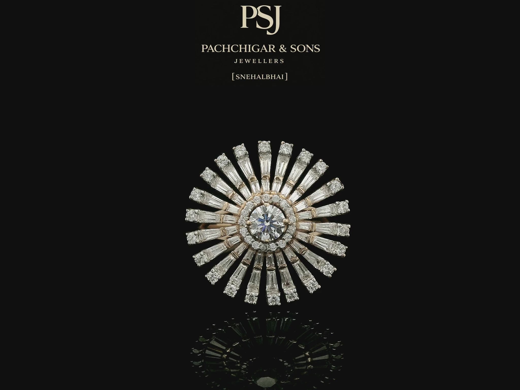 Radiant Sunburst Diamond Cocktail Ring with Baguette Stones