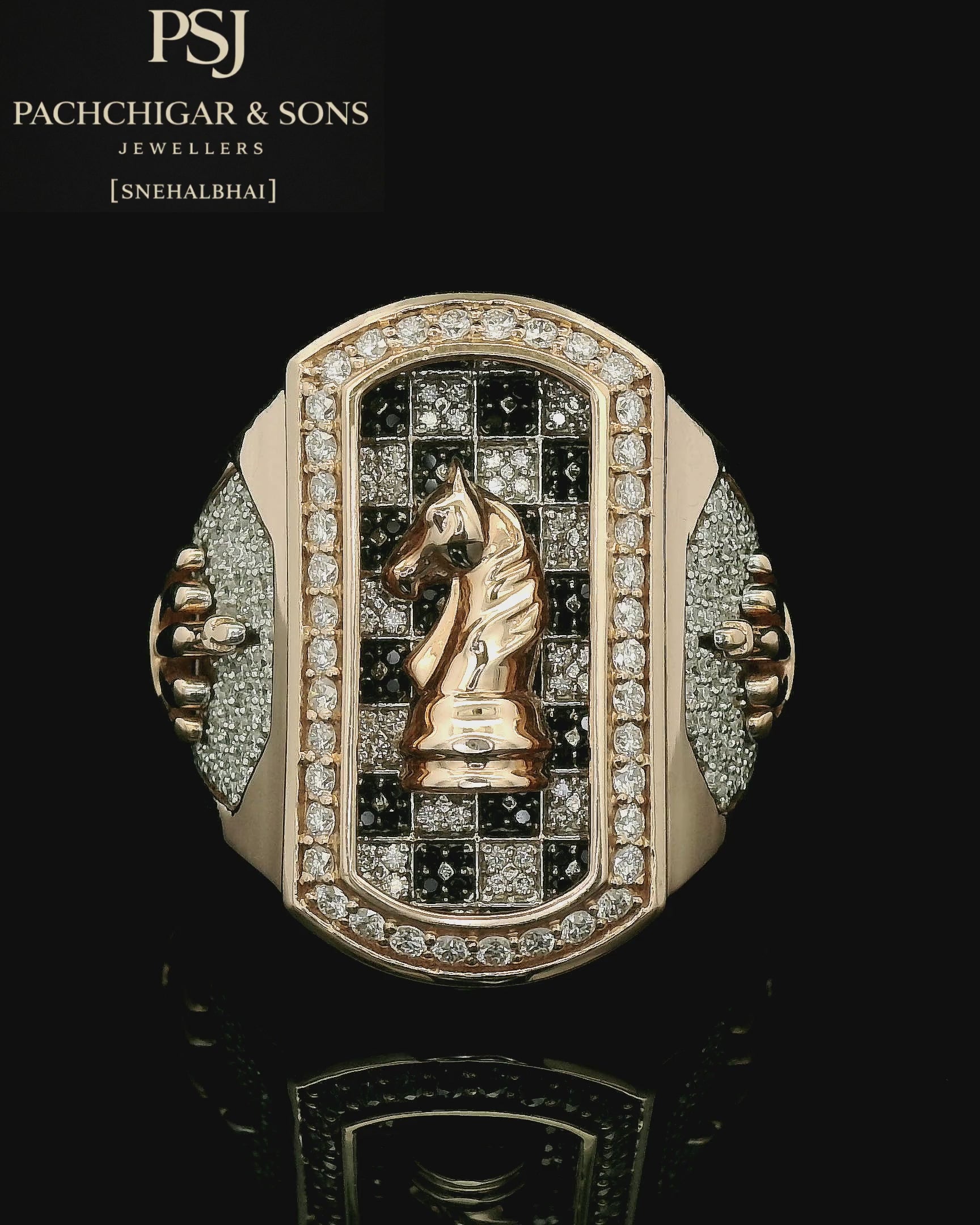 Knight Chess Diamond Statement Ring in Gold