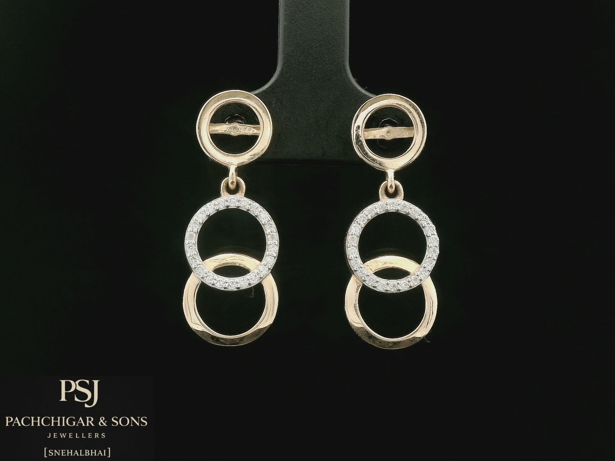 Double Circle Diamond Drop Earrings