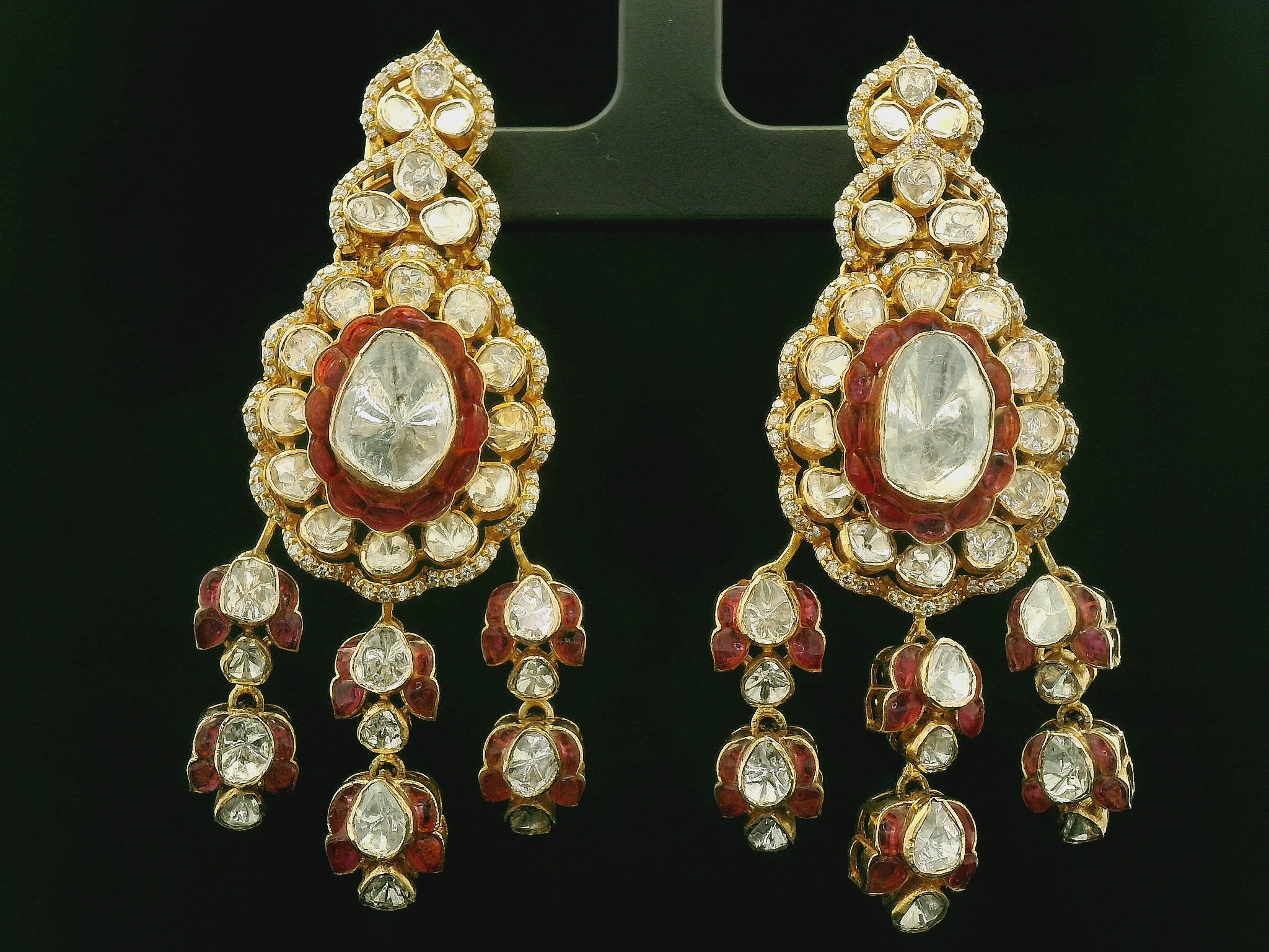 Royal Kundan Chandbali Drop Earrings with Ruby Accents