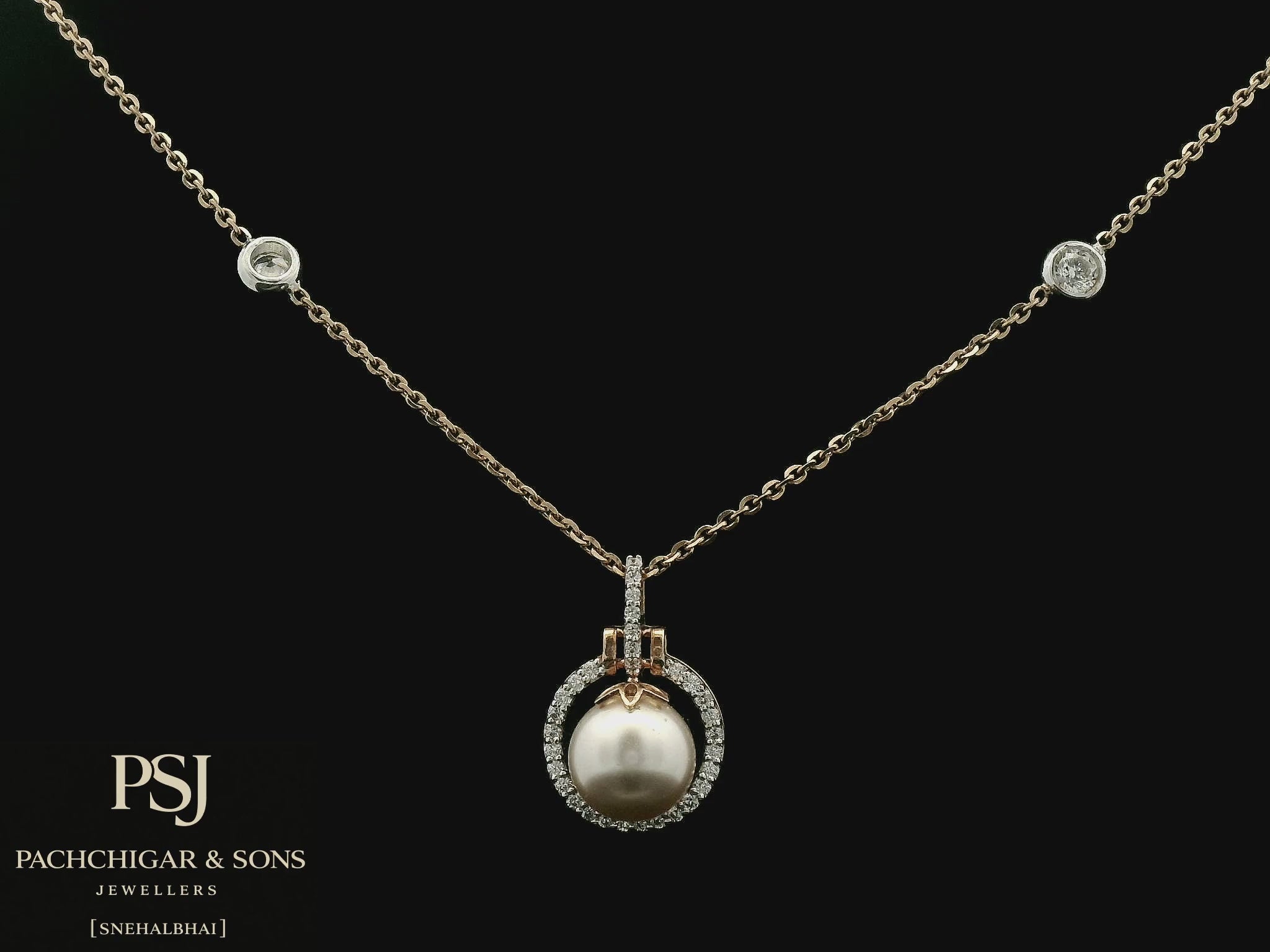 Classic Pearl Halo Pendant Set with Diamond Accents