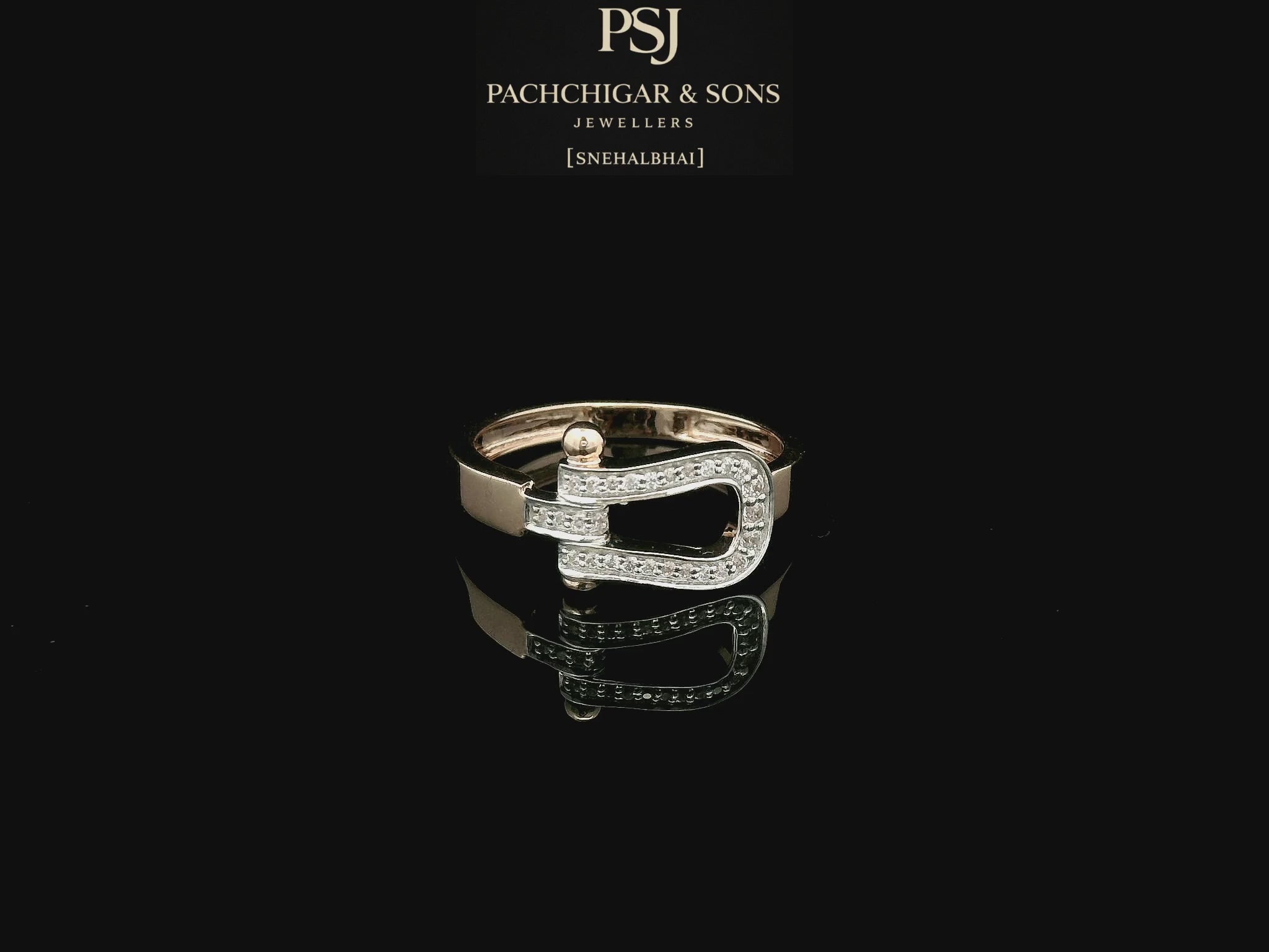 Contemporary Diamond Buckle Ring in Rose Gold Finish