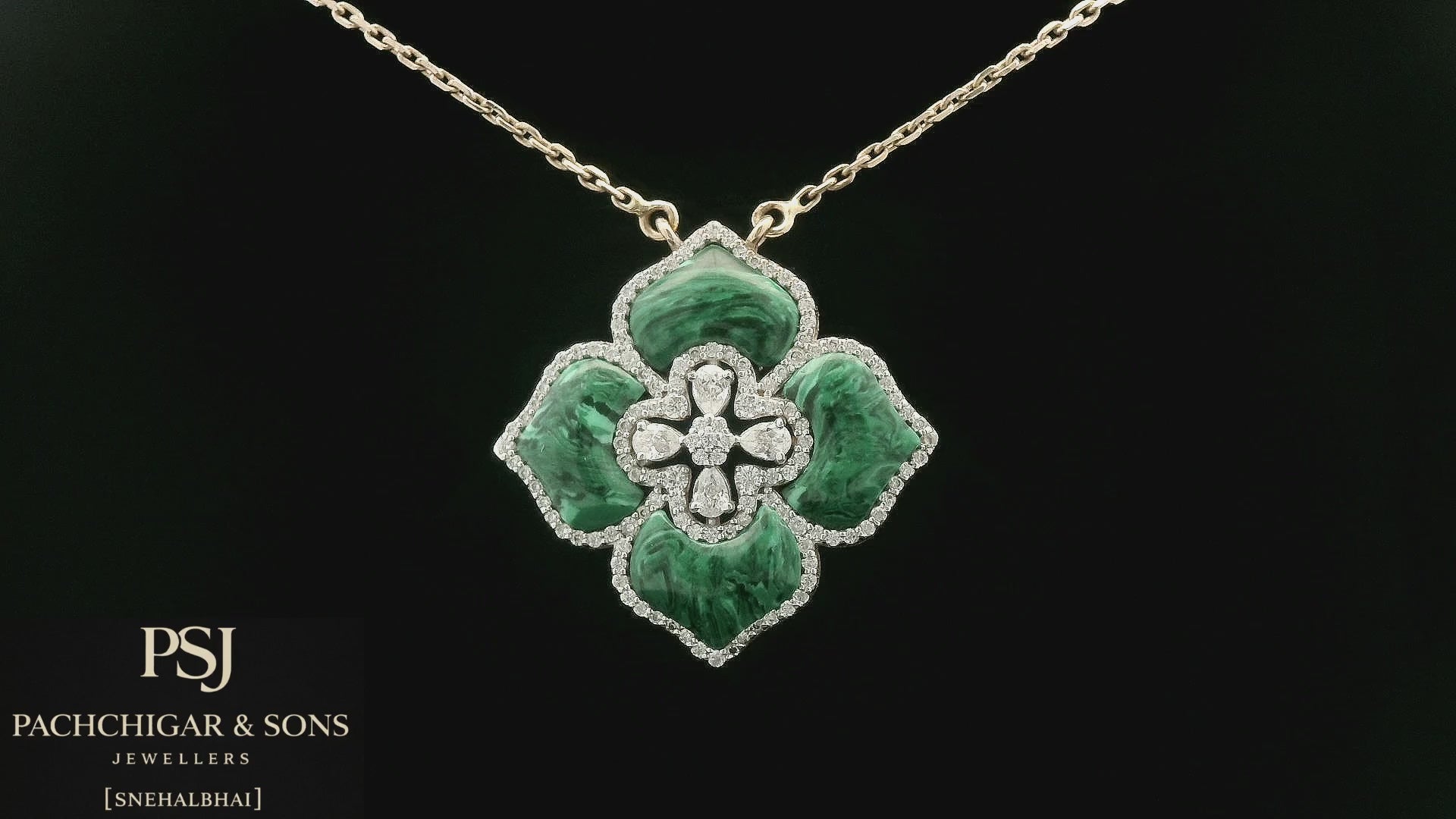 Malachite Floral Diamond Pendant Necklace