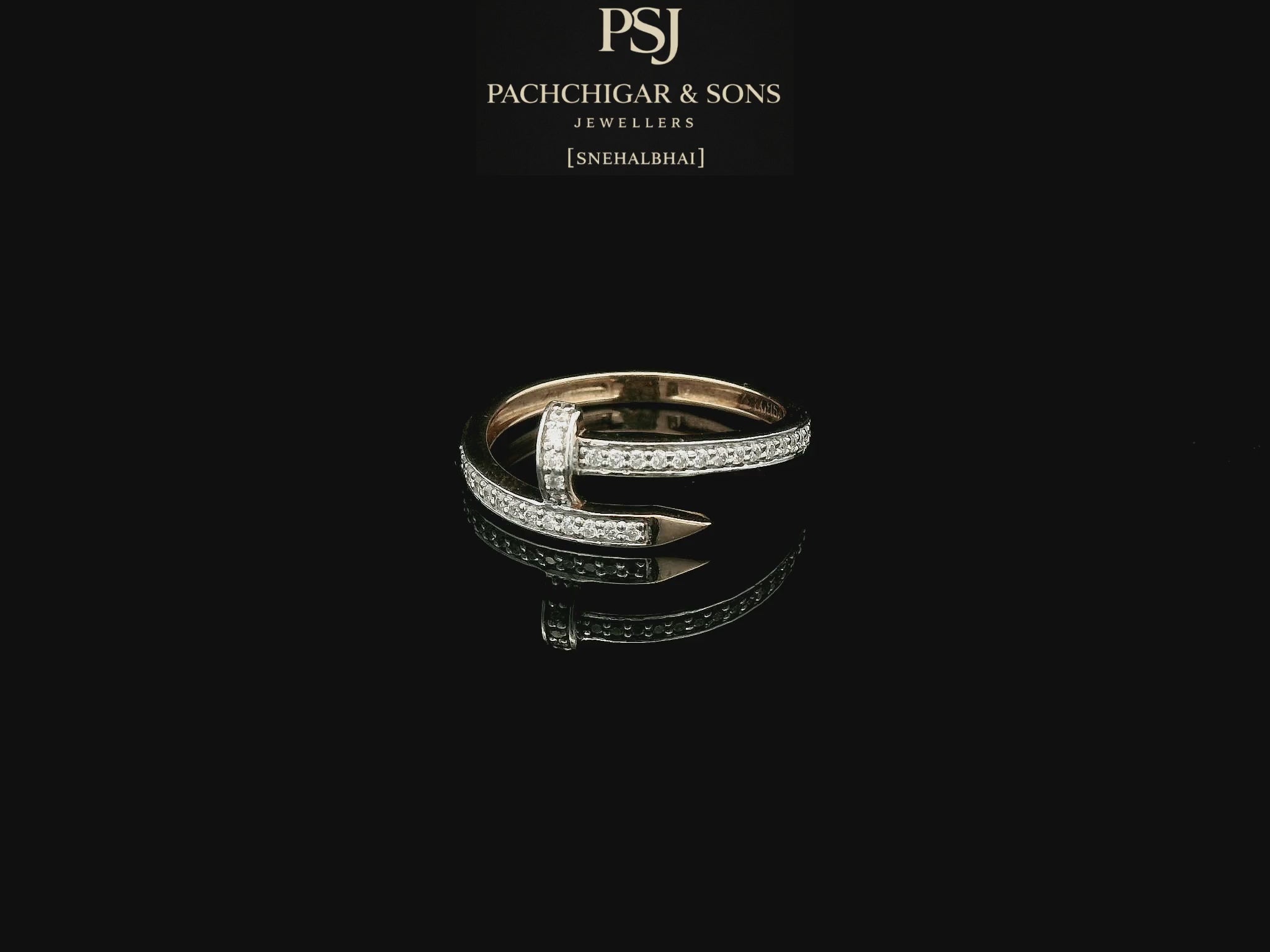 Modern Diamond Nail Wrap Ring in Rose Gold Finish