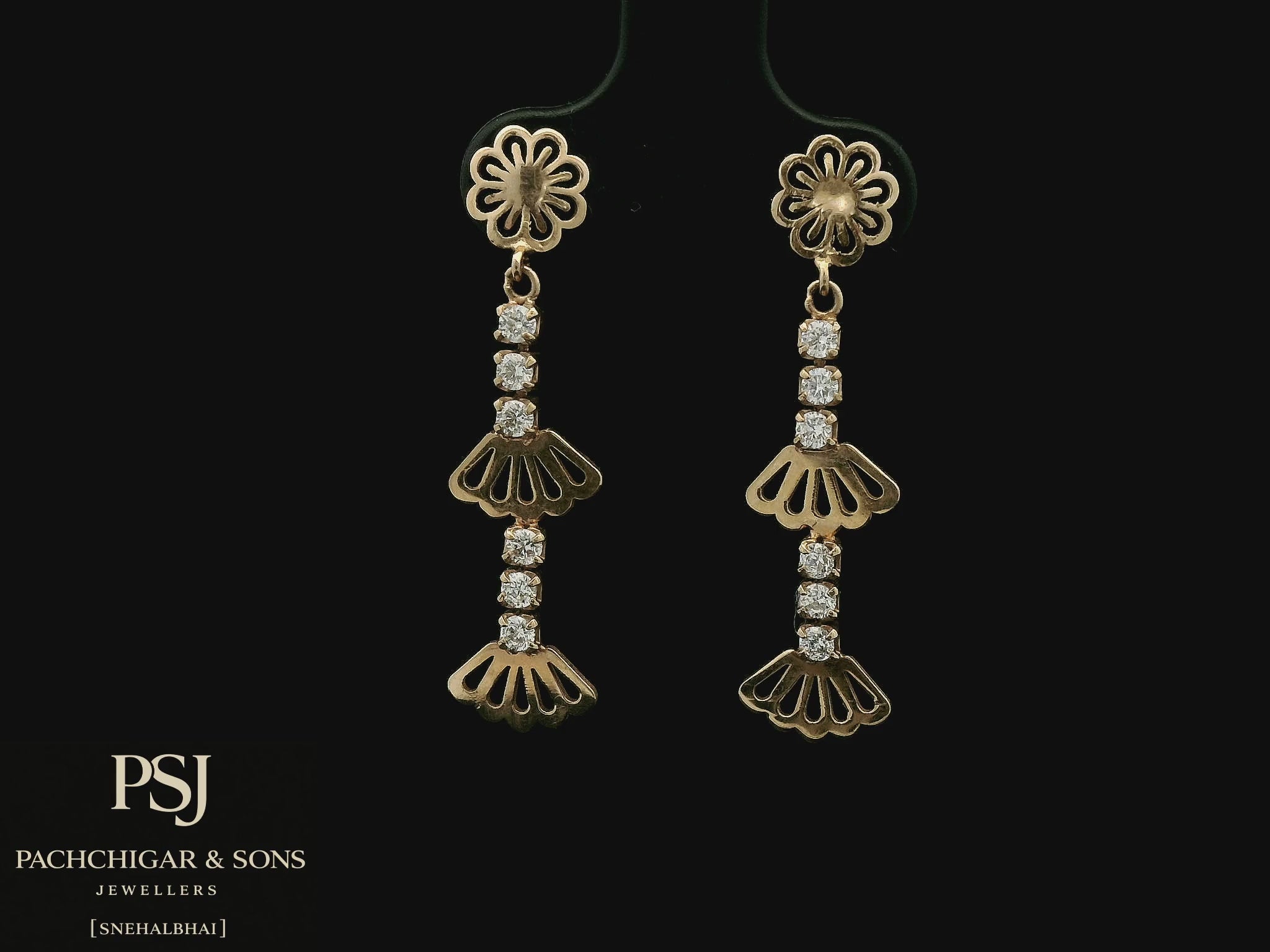 Floral Diamond Drop Earrings in Rose Gold