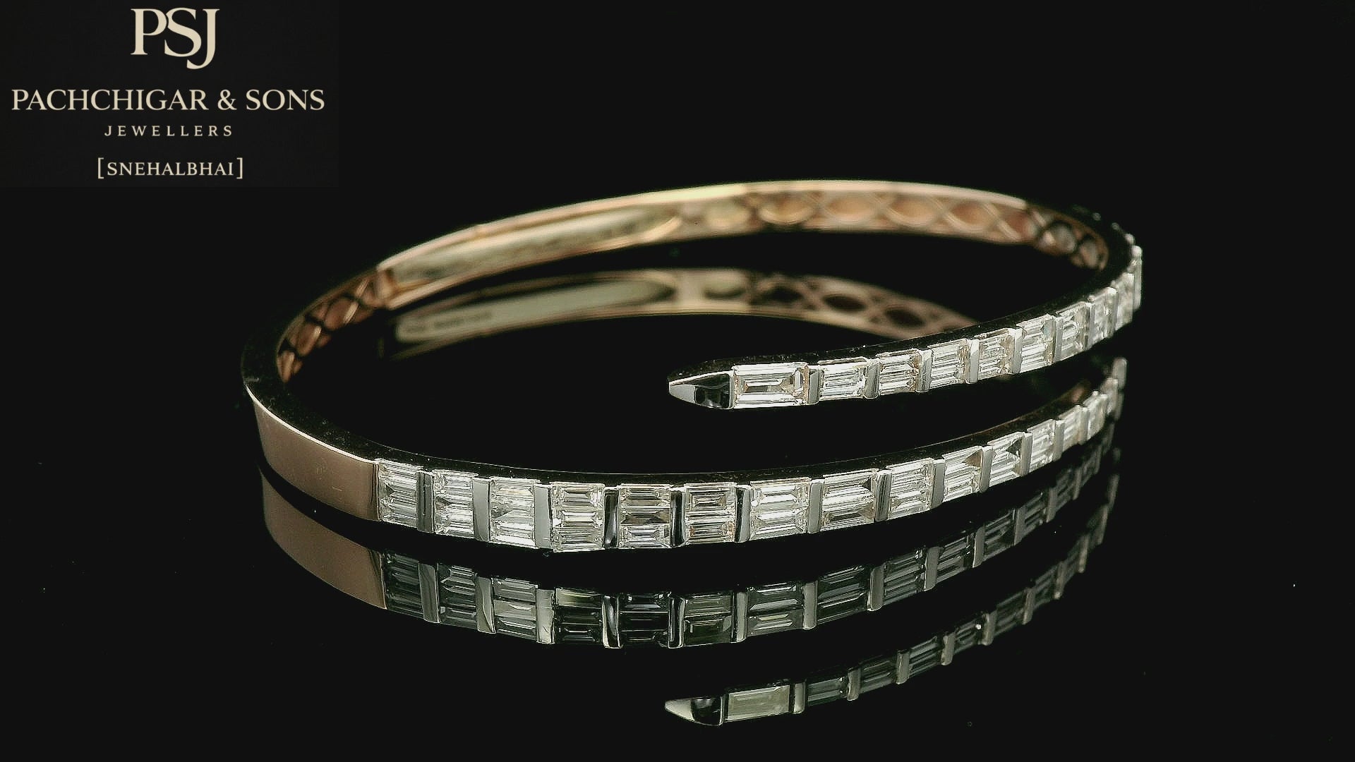 Baguette Diamond Open Cuff Bangle in Gold