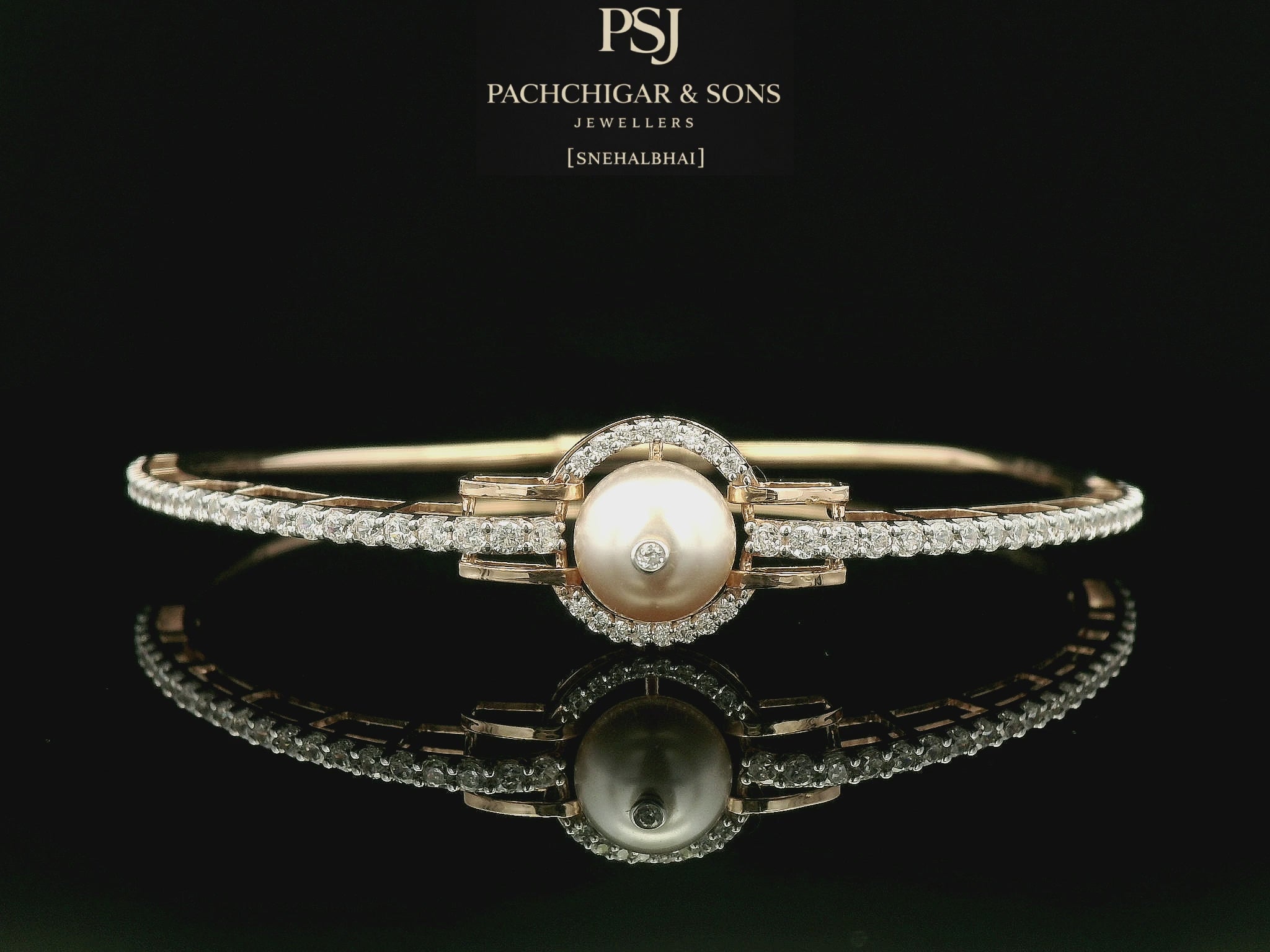 Elegant Pearl and Diamond Halo Bracelets in Gold