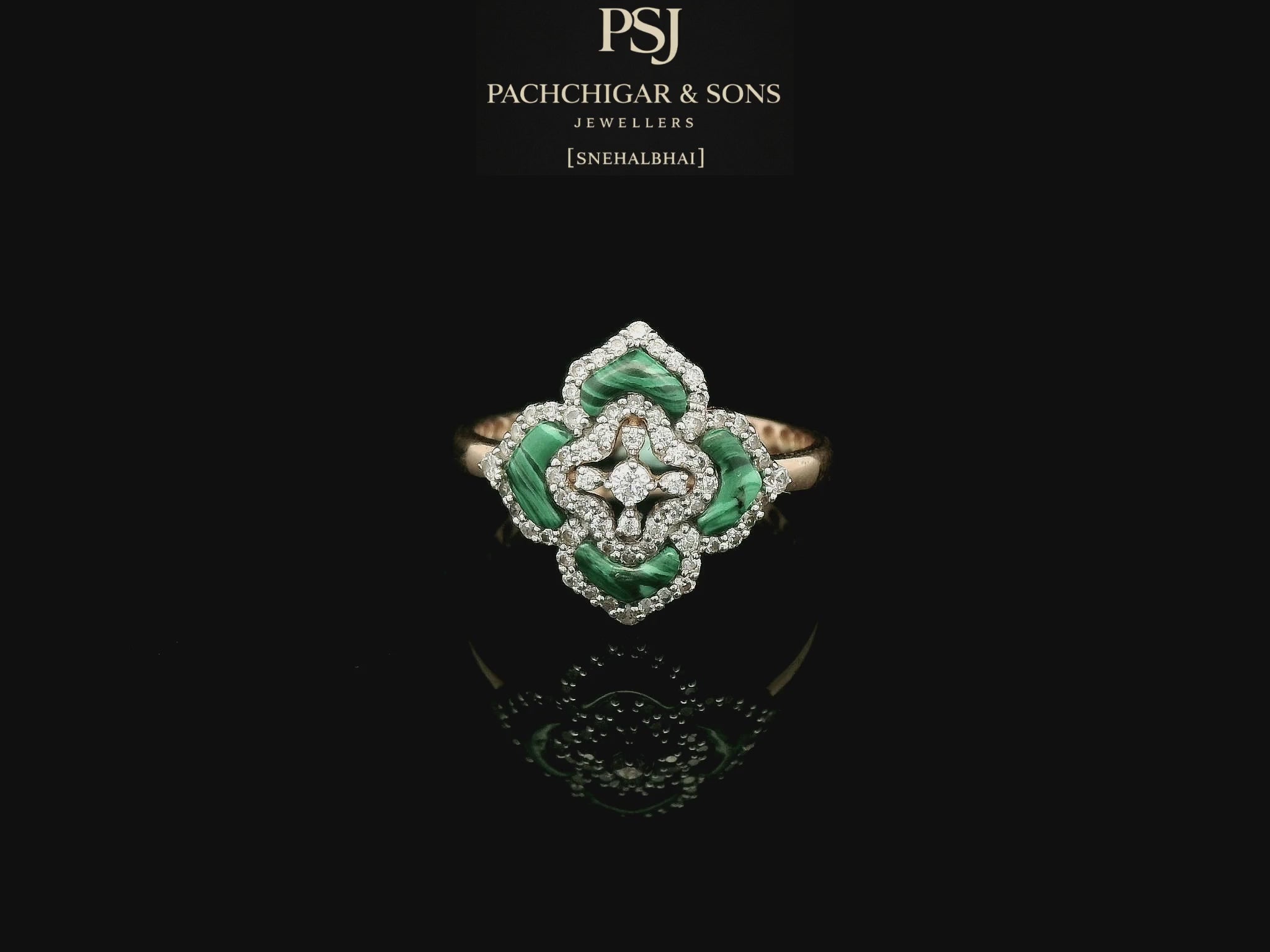 Green Stone Floral Diamond Ring