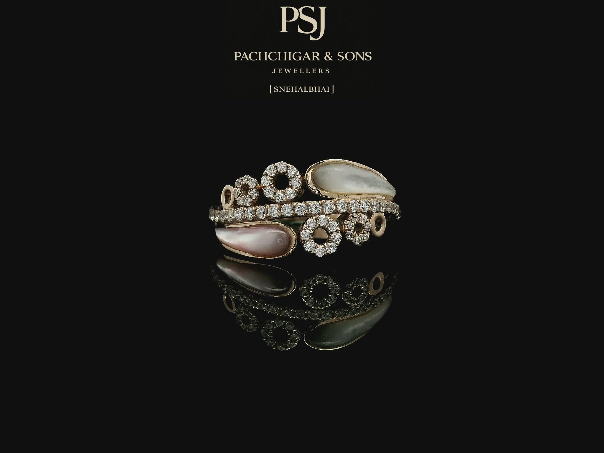 Modern Pearl and Diamond Wrap Ring with Circular Motifs