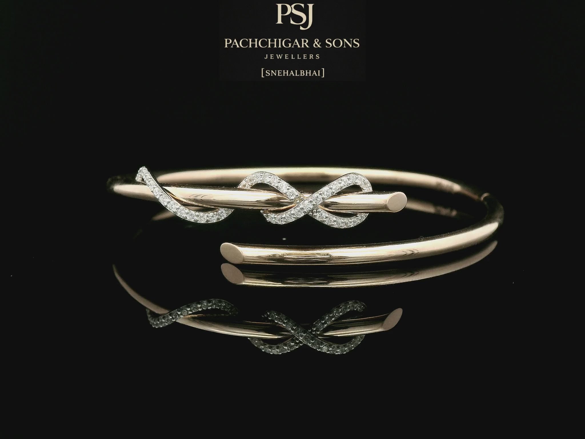 Elegant Infinity Diamond Open Bangle in Rose Gold
