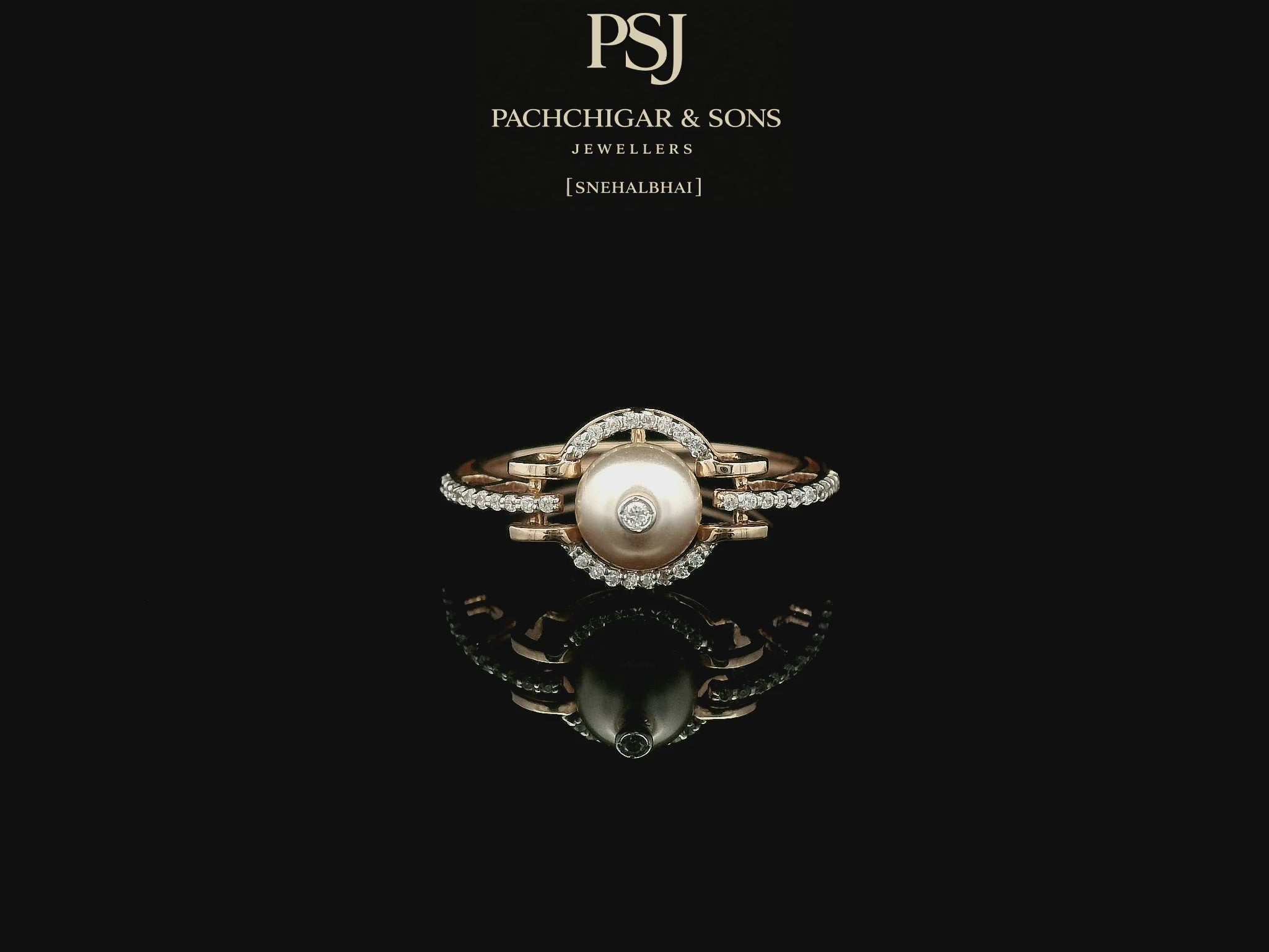 Contemporary Pearl Diamond Ring with Circular Halo Design
