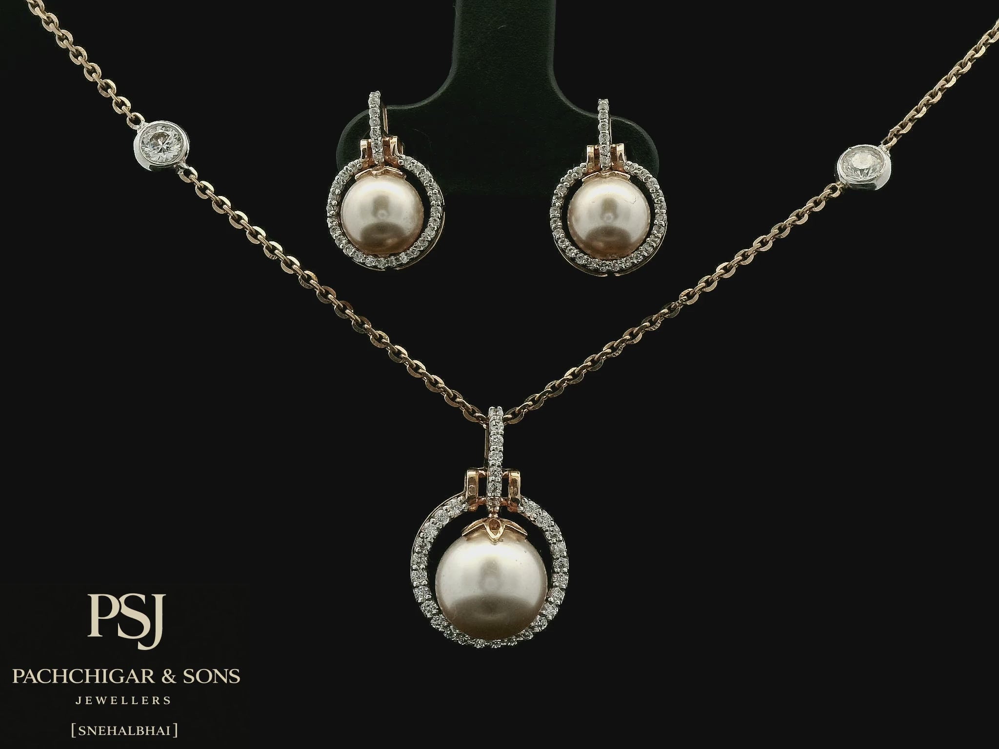 Pearl and Diamond Pendant Set